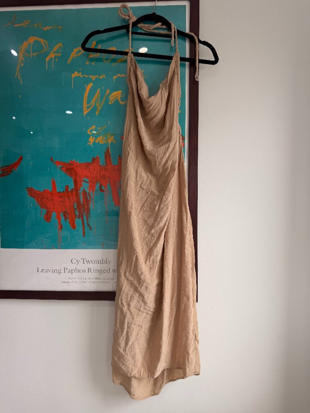 ZARA nude back tie cross cross flowy halter maxi dress.
